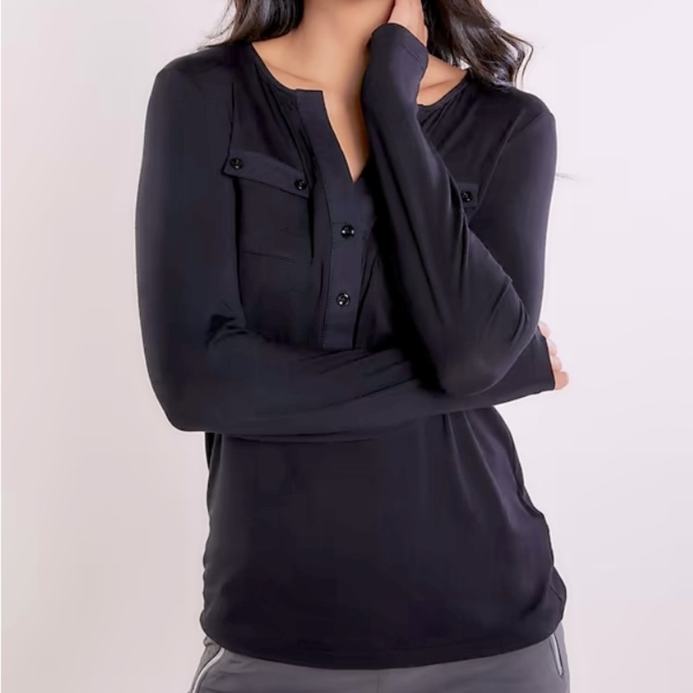 Anatomie Black “Calista” Roll Up Henley Top NWT